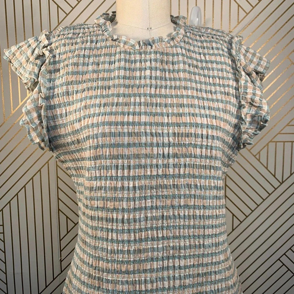 Veronica Beard Cici White Seersucker Smocked Mini Dress Ruffle Hem Size 12 NWT - Picture 3 of 12